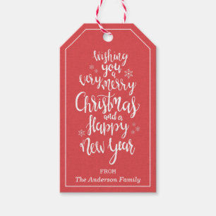 Classic Red White Merry Christmas Happy New Year Gift Tags
