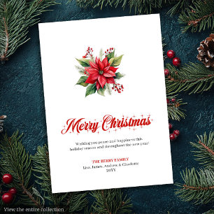 Classic Red White Poinsettia Custom Greeting Card