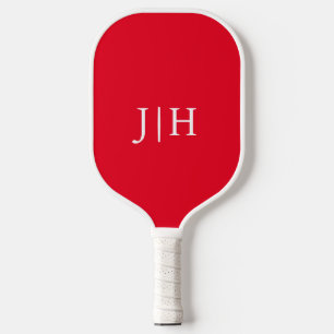 Classic Red/White Simple Monogram Minimalist Pickleball Paddle