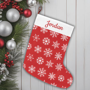 Classic Red & White Snowflake Pattern Personalized Large Christmas Stocking
