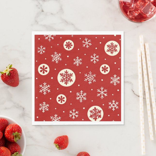 Classic Red & White Snowflakes Christmas Holiday Napkin (Insitu)