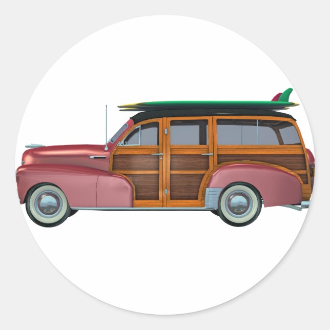 Classic Red Woody Classic Round Sticker (Front)