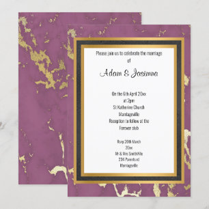 CLASSIC REGAL PURPLE GOLD MARBLE LAYER WEDDING  INVITATION