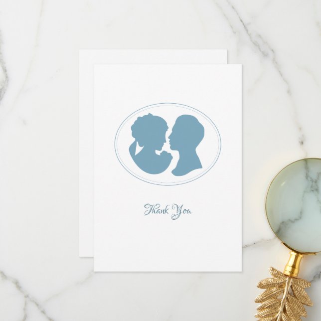 Classic Regency Blue Cameo Wedding Thank You Card (Front/Back In Situ)