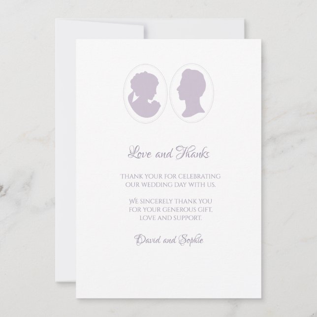 Classic Regency Purple Cameo Wedding Thank You Card (Back)