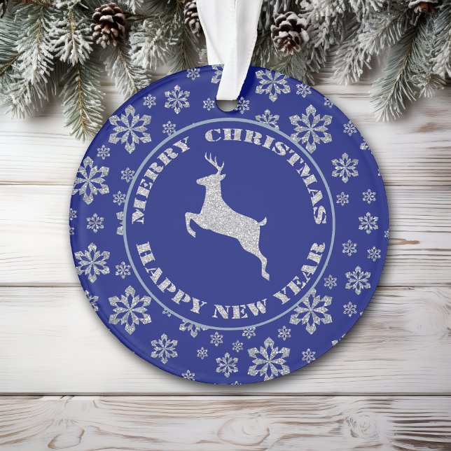 Classic Reindeer Blue Snowflake Ornament (Creator Uploaded)