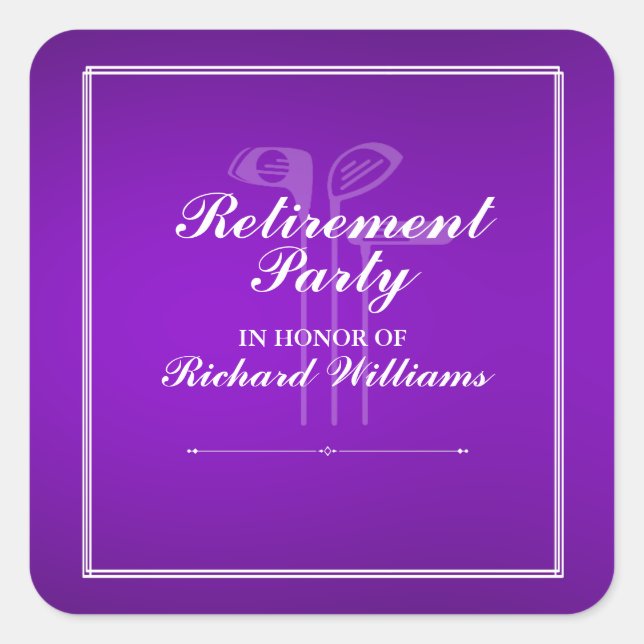 Classic Retirement Golf Club Theme Purple White Square Sticker (Front)