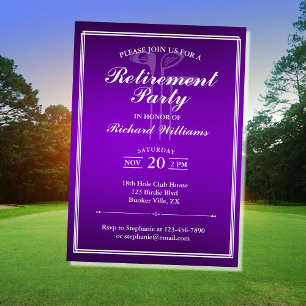 Classic Retirement Golf Theme Purple White Invitation
