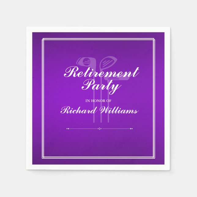 Classic Retirement Golf Theme Purple White Napkin (Front)