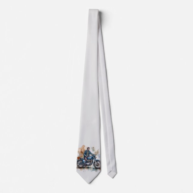 Classic Retro Biker Motif Graphic Print Tie (Front)