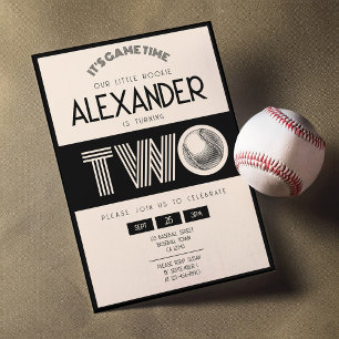 Classic Retro Black Baseball 2nd Birthday Invitation