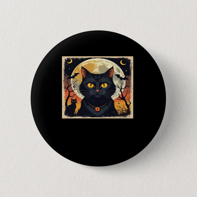 Classic Retro Black Cat Halloween T-Shirt Classic  2 Inch Round Button (Front)