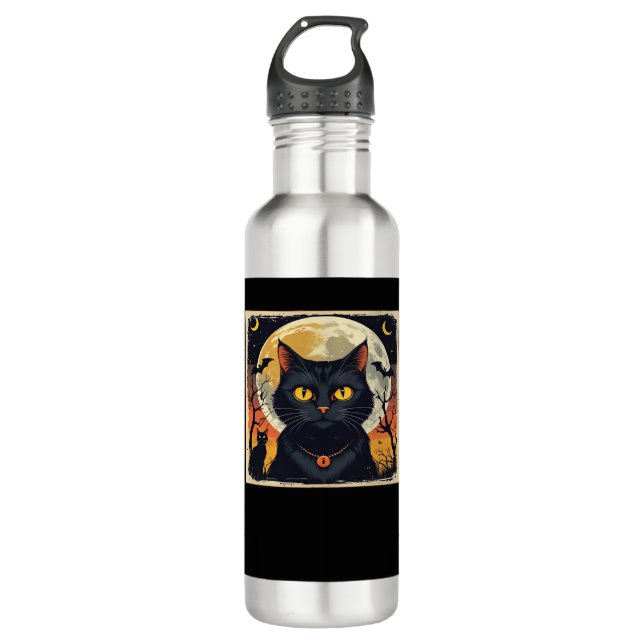 Classic Retro Black Cat Halloween T-Shirt Classic  710 Ml Water Bottle (Front)