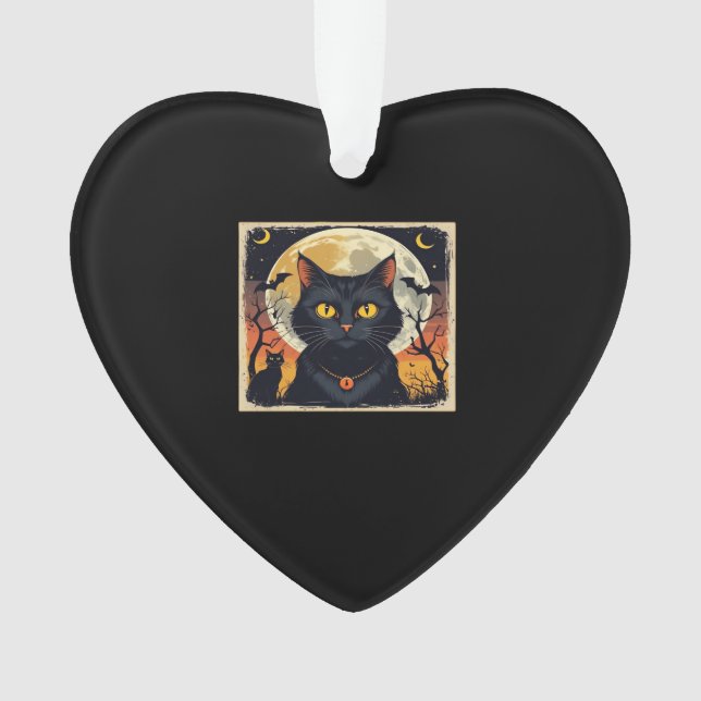 Classic Retro Black Cat Halloween T-Shirt Classic  Ornament (Front)
