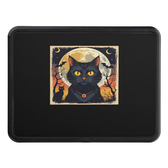 Classic Retro Black Cat Halloween T-Shirt Classic  Trailer Hitch Cover (Front)