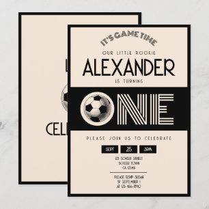 Classic Retro Black Soccer 1st Birthday Invitation