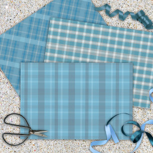 Classic Retro Blue And Grey Plaid Patterns Wrapping Paper Sheet