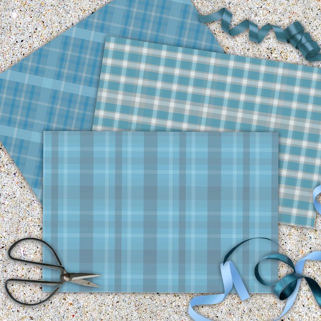 Classic Retro Blue And Grey Plaid Patterns Wrapping Paper Sheet (Creator Uploaded)