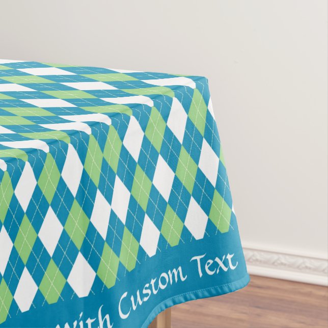 Classic Retro Blue Lime Green Argyle Diamond Tablecloth (In Situ)