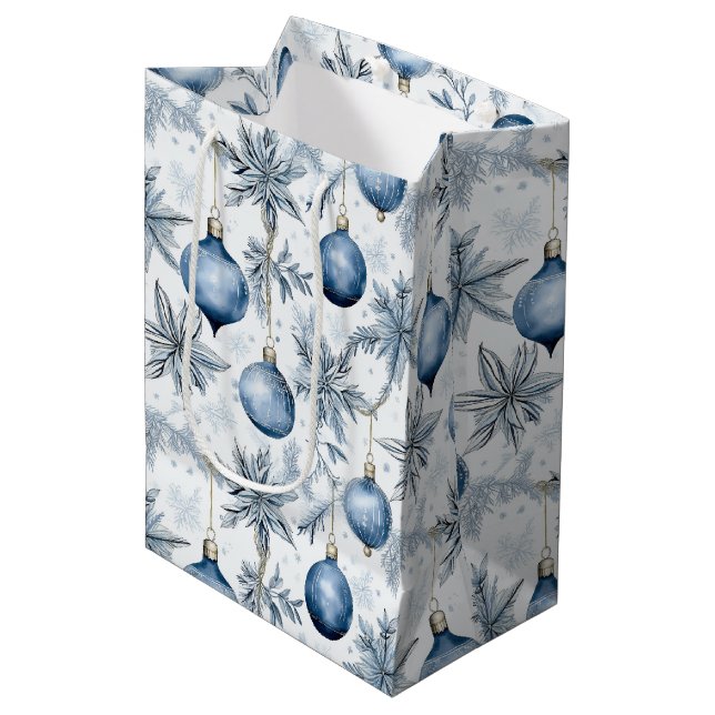 Classic Retro Blue Tree Ornaments Wine Small and Medium Gift Bag (Front Angled)