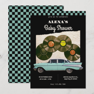Classic retro car baby shower invitation