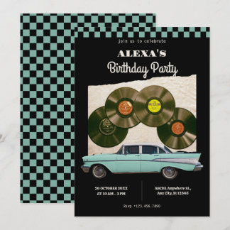 Classic retro car birthday invitation