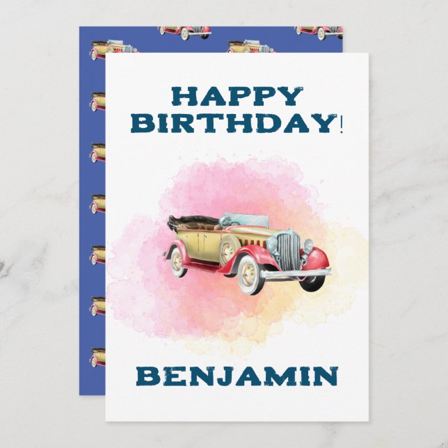 Classic Retro Car Custom Birthday Card (Front/Back)