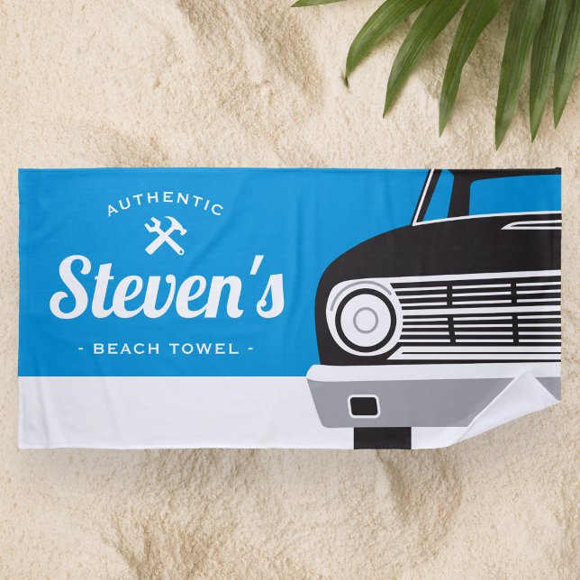 Classic Retro Car | Customized Name Own Brand Beach Towel (Creator Uploaded)