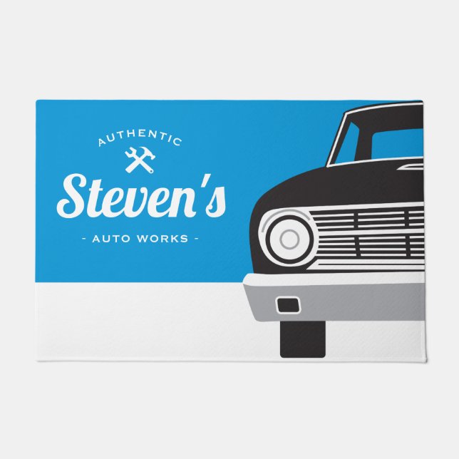 Classic Retro Car | Customized Name Own Brand Doormat (Front)