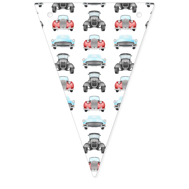 Classic Retro Cars Vintage Watercolour Pattern Bunting Flags (First Flag)