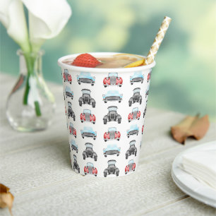 Classic Retro Cars Vintage Watercolour Pattern Paper Cups