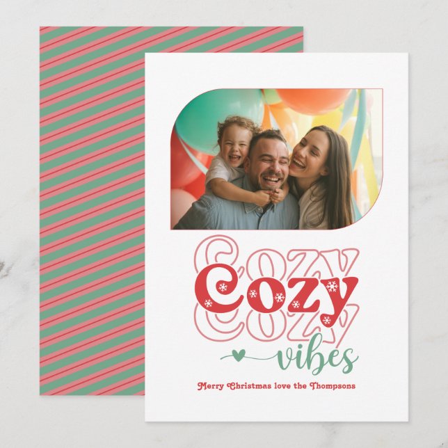 Classic Retro Cozy Vibes Only Christmas Photo Holiday Card (Front/Back)