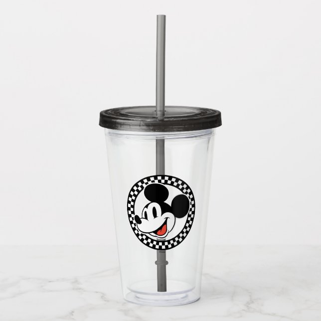 Classic Retro Mickey Mouse Chequered Acrylic Tumbler (Front)