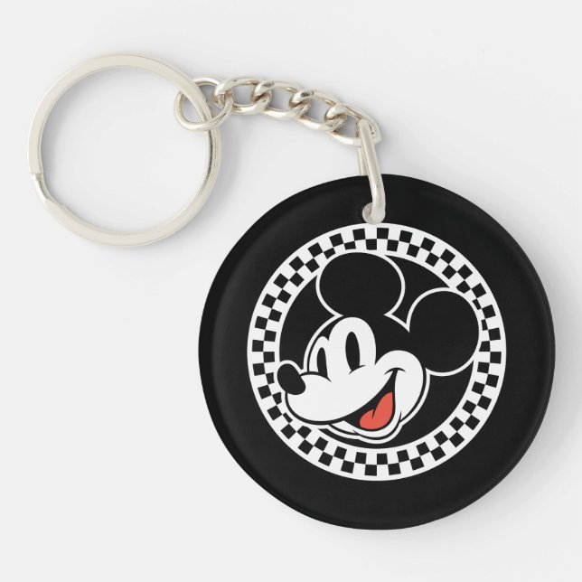 Classic Retro Mickey Mouse Chequered Keychain (Front)