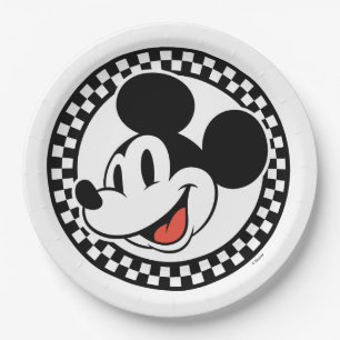 Classic Retro Mickey Mouse Chequered Paper Plate