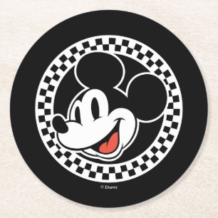 Classic Retro Mickey Mouse Chequered Round Paper Coaster