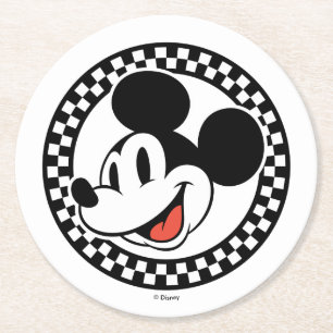 Classic Retro Mickey Mouse Chequered Round Paper Coaster
