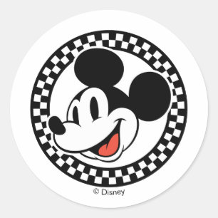 Classic Retro Mickey Mouse Chequered Round Sticker