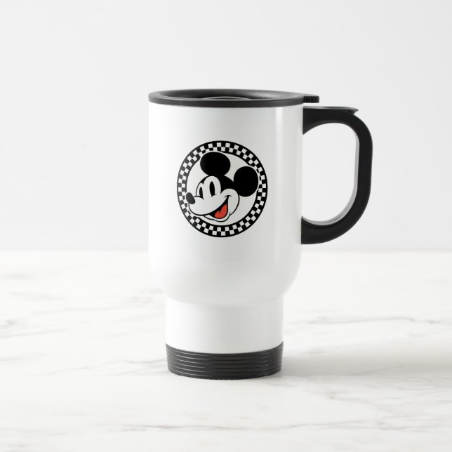 Classic Retro Mickey Mouse Chequered Travel Mug (Right)