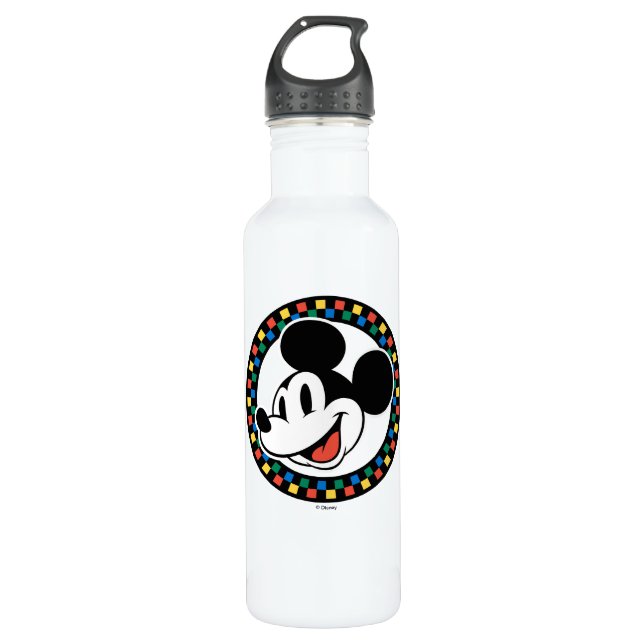 Classic Retro Mickey Mouse Colourful Chequered 710 Ml Water Bottle (Front)