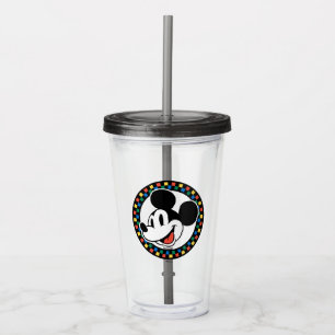Classic Retro Mickey Mouse Colourful Chequered Acrylic Tumbler