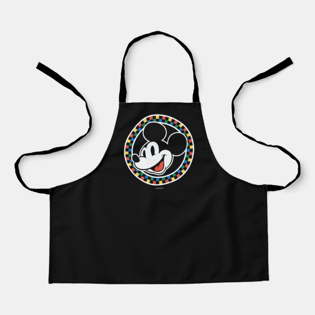 Classic Retro Mickey Mouse Colourful Chequered Apron (Front)