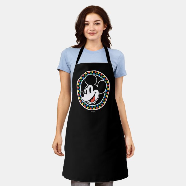 Classic Retro Mickey Mouse Colourful Chequered Apron (Worn)