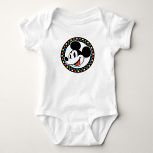 Classic Retro Mickey Mouse Colourful Chequered Baby Bodysuit