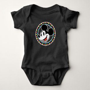 Classic Retro Mickey Mouse Colourful Chequered Baby Bodysuit
