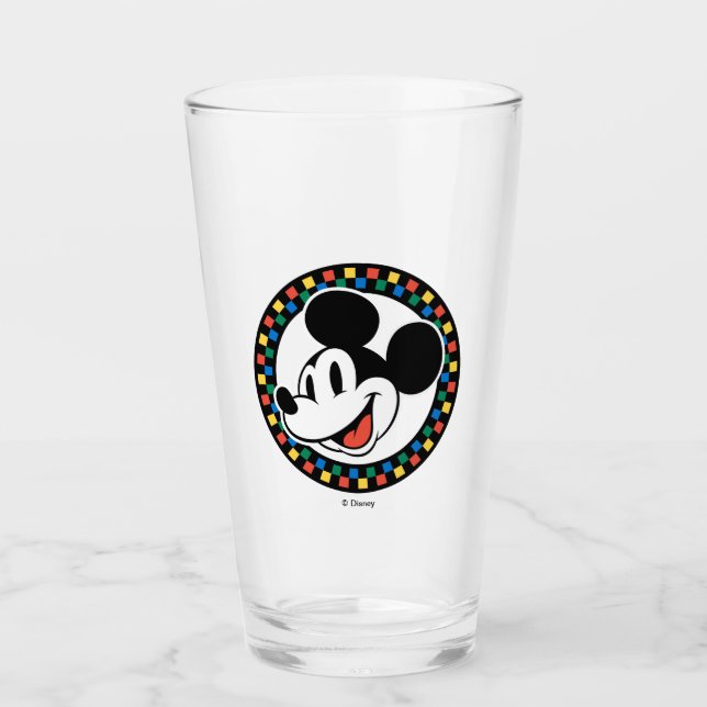 Classic Retro Mickey Mouse Colourful Chequered Glass (Front)