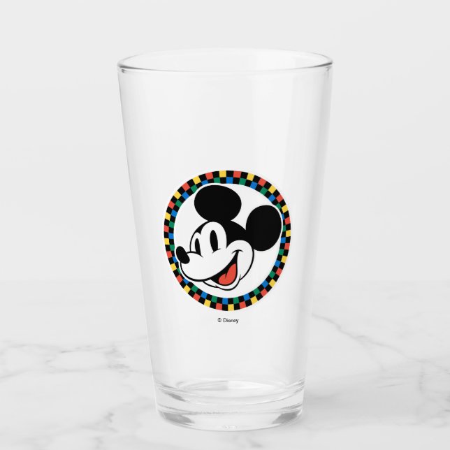 Classic Retro Mickey Mouse Colourful Chequered Glass (Front)