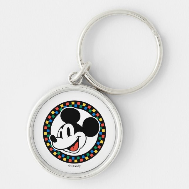 Classic Retro Mickey Mouse Colourful Chequered Keychain (Front)