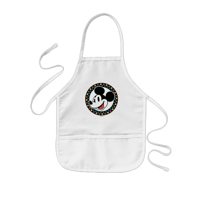 Classic Retro Mickey Mouse Colourful Chequered Kids Apron (Front)