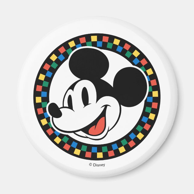 Classic Retro Mickey Mouse Colourful Chequered Magnet (Front)